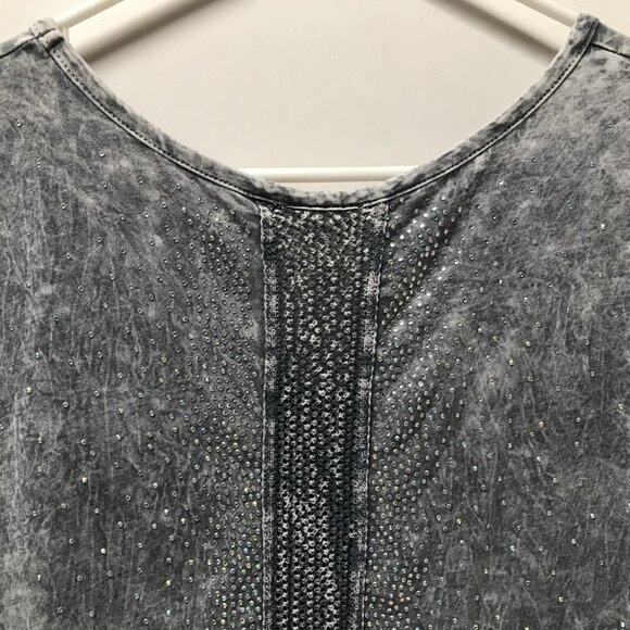 Vocal Blue Tie Dye Rhinestone Embellished V-Neck Tee - Picture 7 of 9